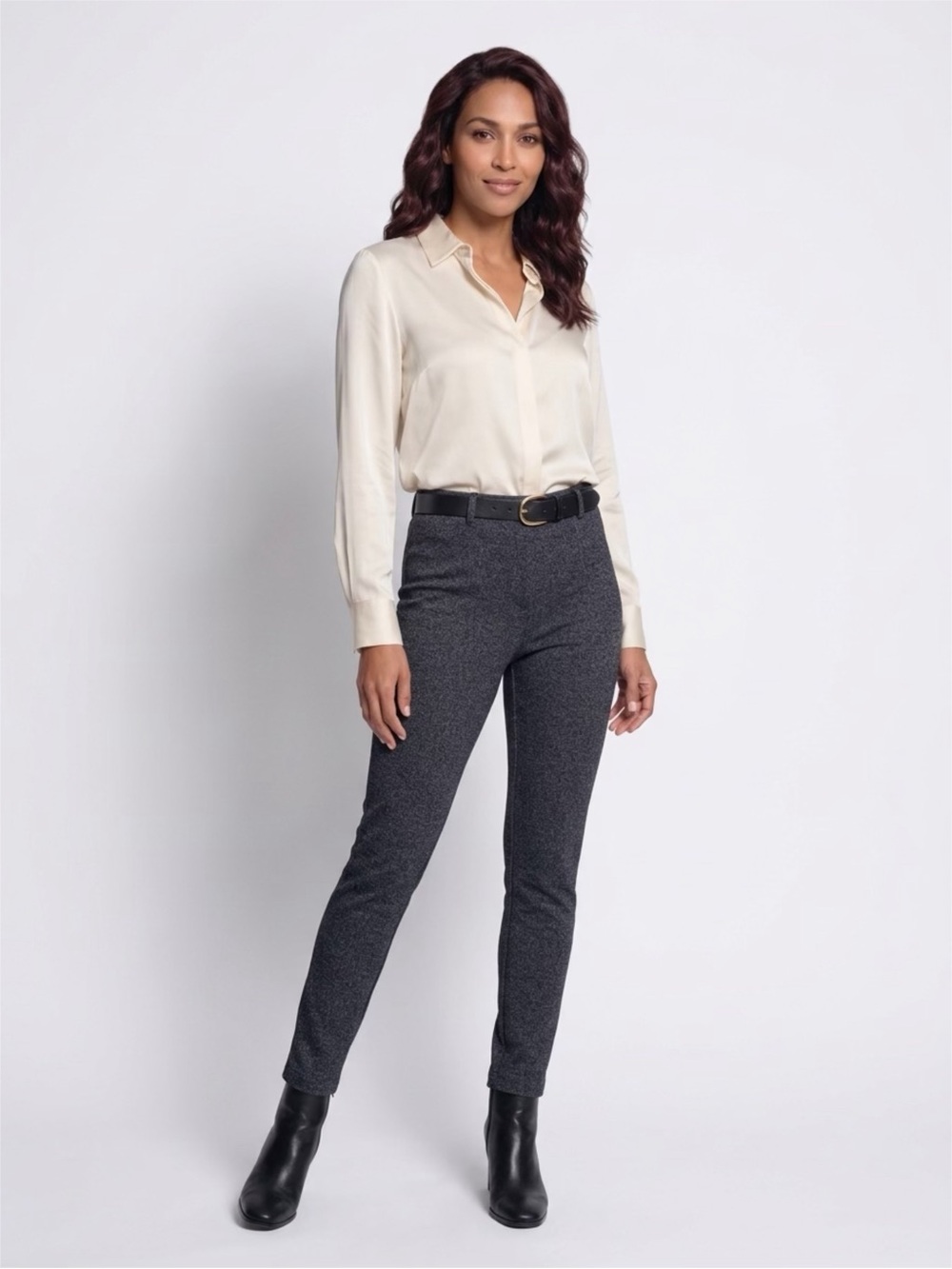 Slim Ponte Knit Ankle Pants in Charcoal